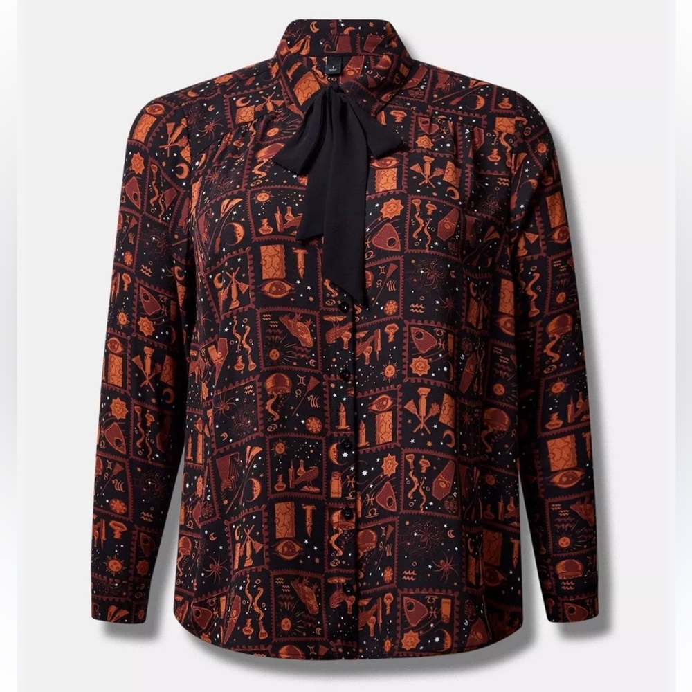 NWT Torrid Disney Hocus Pocus size 3X tie neck long sleeve blouse Halloween plus - Picture 2 of 12